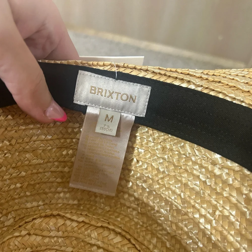NWT Brixton Honey Woven Joanna Hat Black Band Straw Wheat Travel Summer Beach M